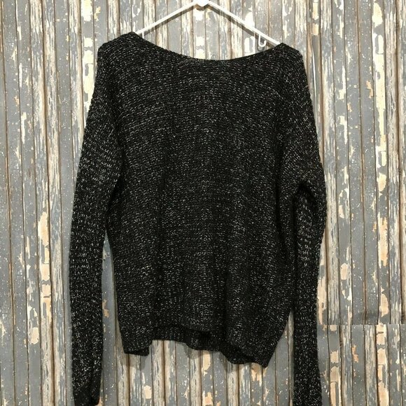 Forever 21 Sz S Black Silver Criss Cross Back Long Sleeve Knit Sweater - Picture 1 of 6